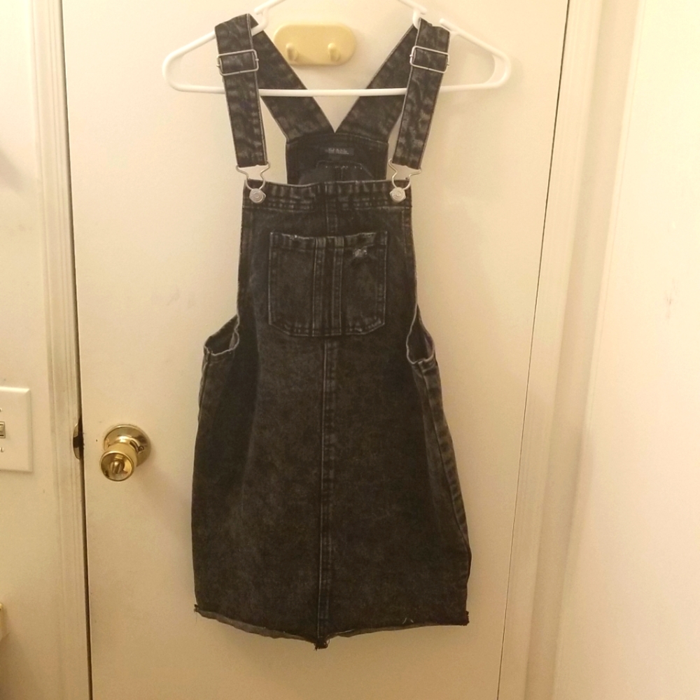 Would Fable Pinafore soft Black Overall Denim Skirt Raw Hem size XS